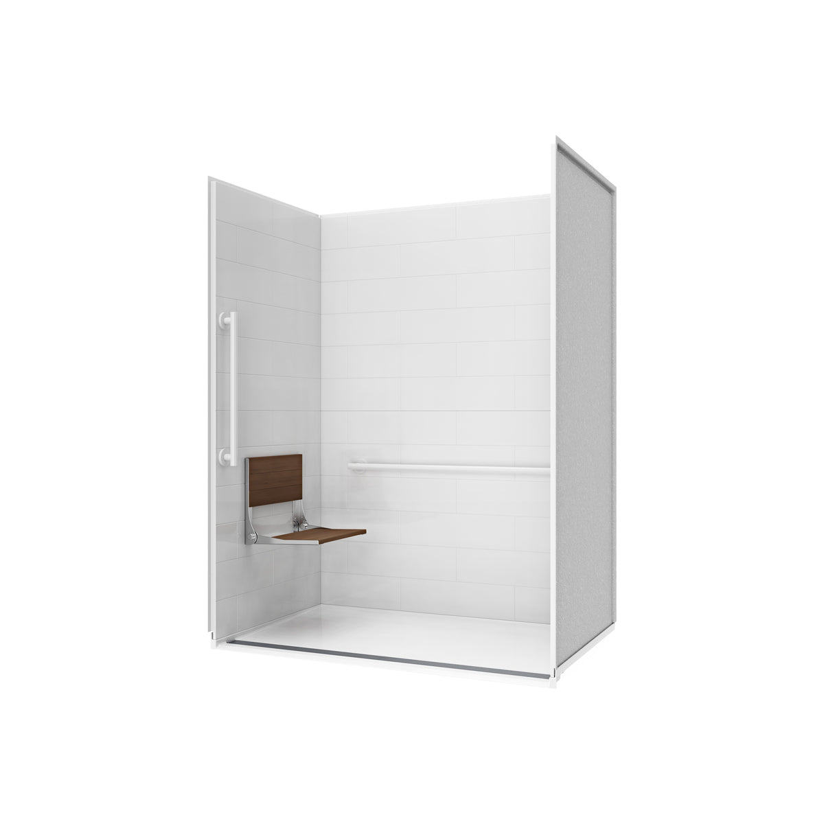 Neptune Aspire 6238 Premium Alcove Five-Piece Shower with ABS Linear Drain in White and Chrome Bars - image 52