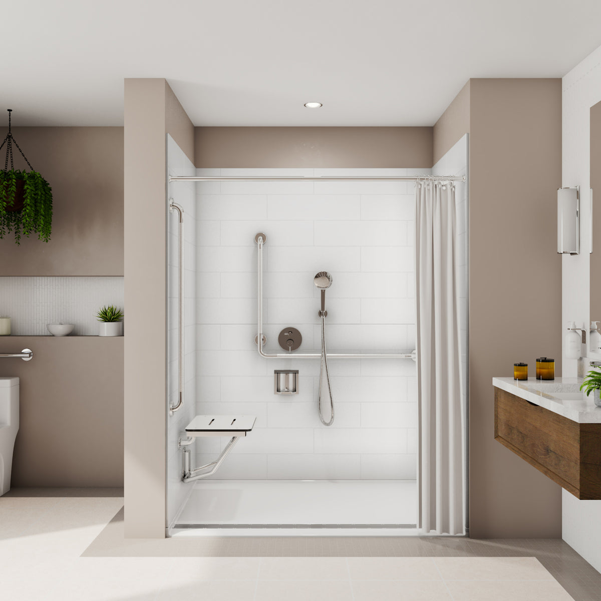 Neptune Aspire 6238 Premium Alcove Five-Piece Shower with ABS Linear Drain in White and Chrome Bars - image 6