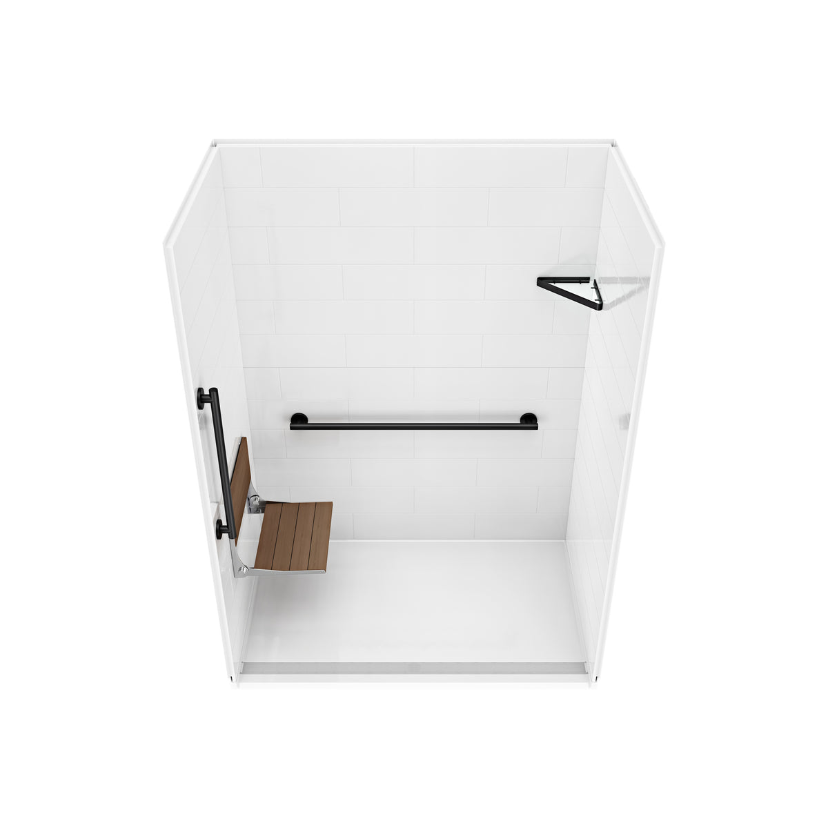 Neptune Aspire 6238 Premium Alcove Five-Piece Shower with ABS Linear Drain in White and Chrome Bars - image 61