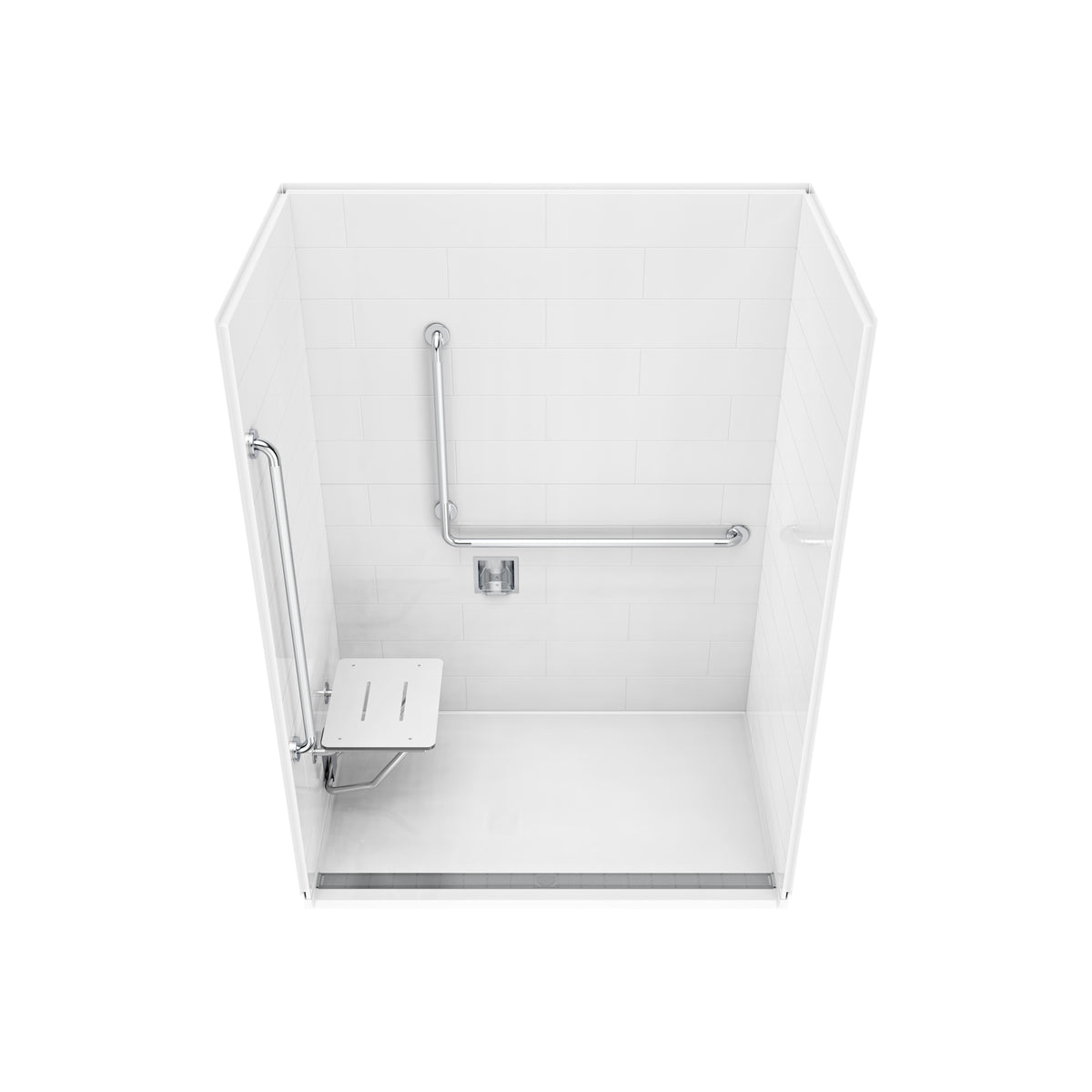 Neptune Aspire 6238 Premium Alcove Five-Piece Shower with ABS Linear Drain in White and Chrome Bars - image 9