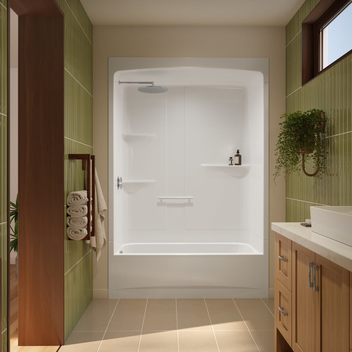 Neptune Astley Access TSR-6032 AFR Acrylic Alcove One-Piece Tub Shower in White
