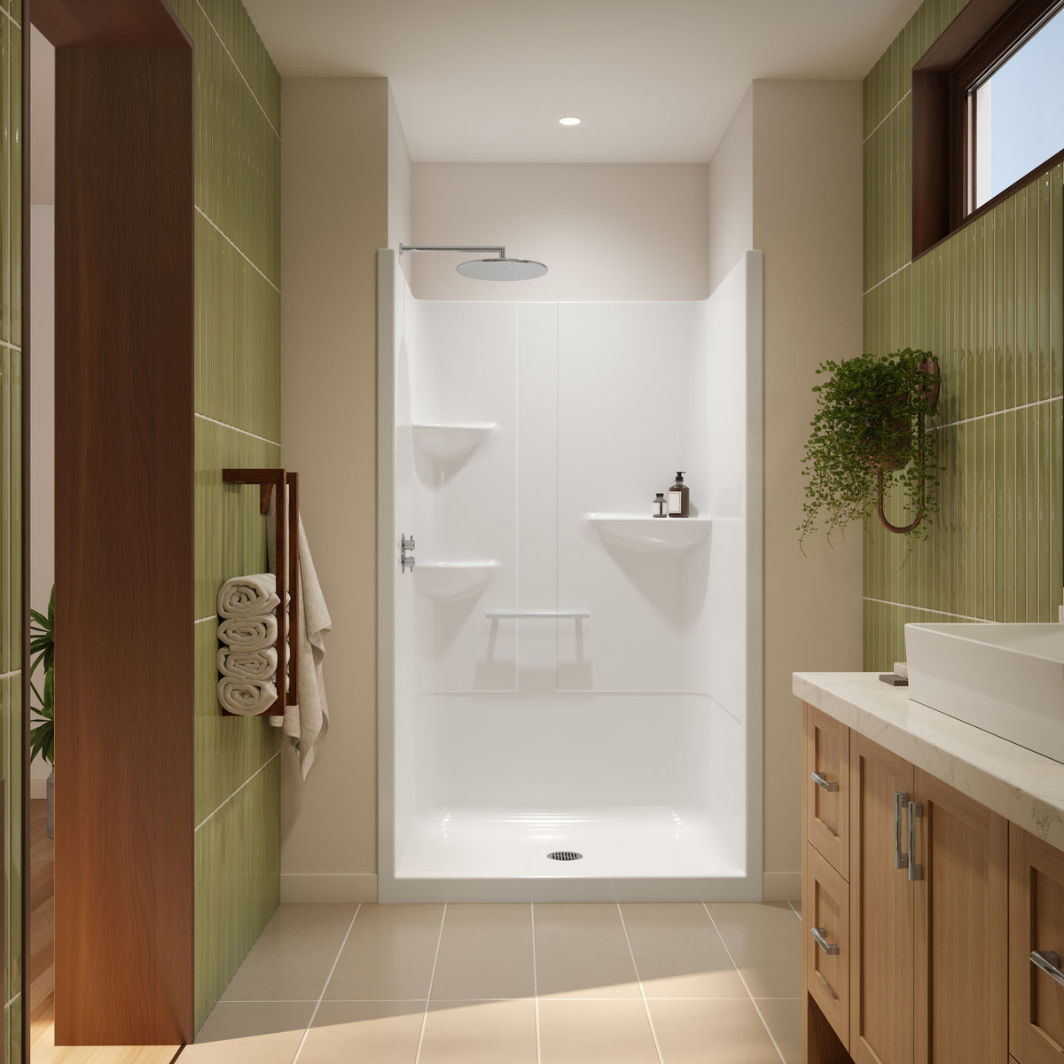 Neptune Astley SH-4834 Acrylic Alcove Center Drain One-Piece Shower in White