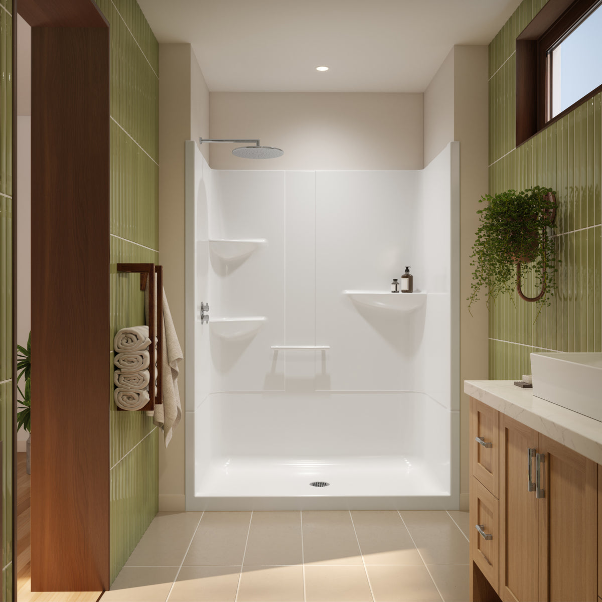 Neptune Astley SH-6034 Acrylic Alcove One-Piece Shower in White
