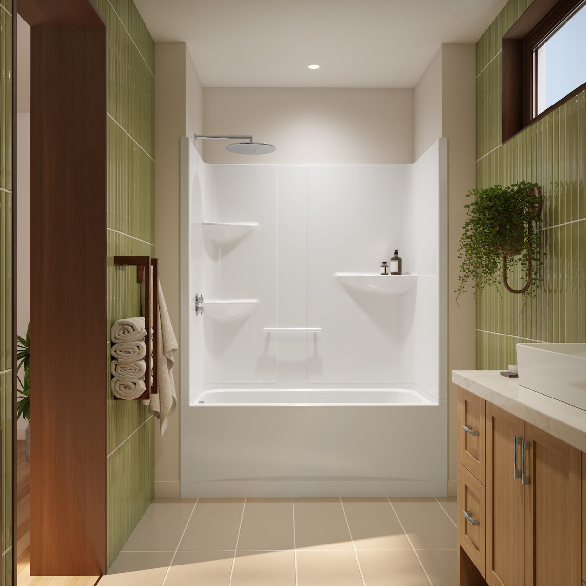 Neptune Astley TS-6032 Acrylic Alcove One-Piece Tub Shower in White