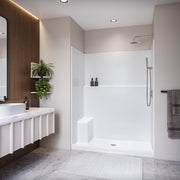 Neptune Avila SS3260 AcrylX Alcove Center Drain One-Piece Shower with Right Seat in White