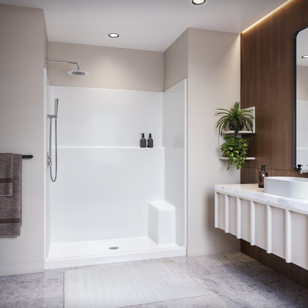 Neptune Avila SS3260 AcrylX Alcove Center Drain One-Piece Shower with Right Seat in White - image 3