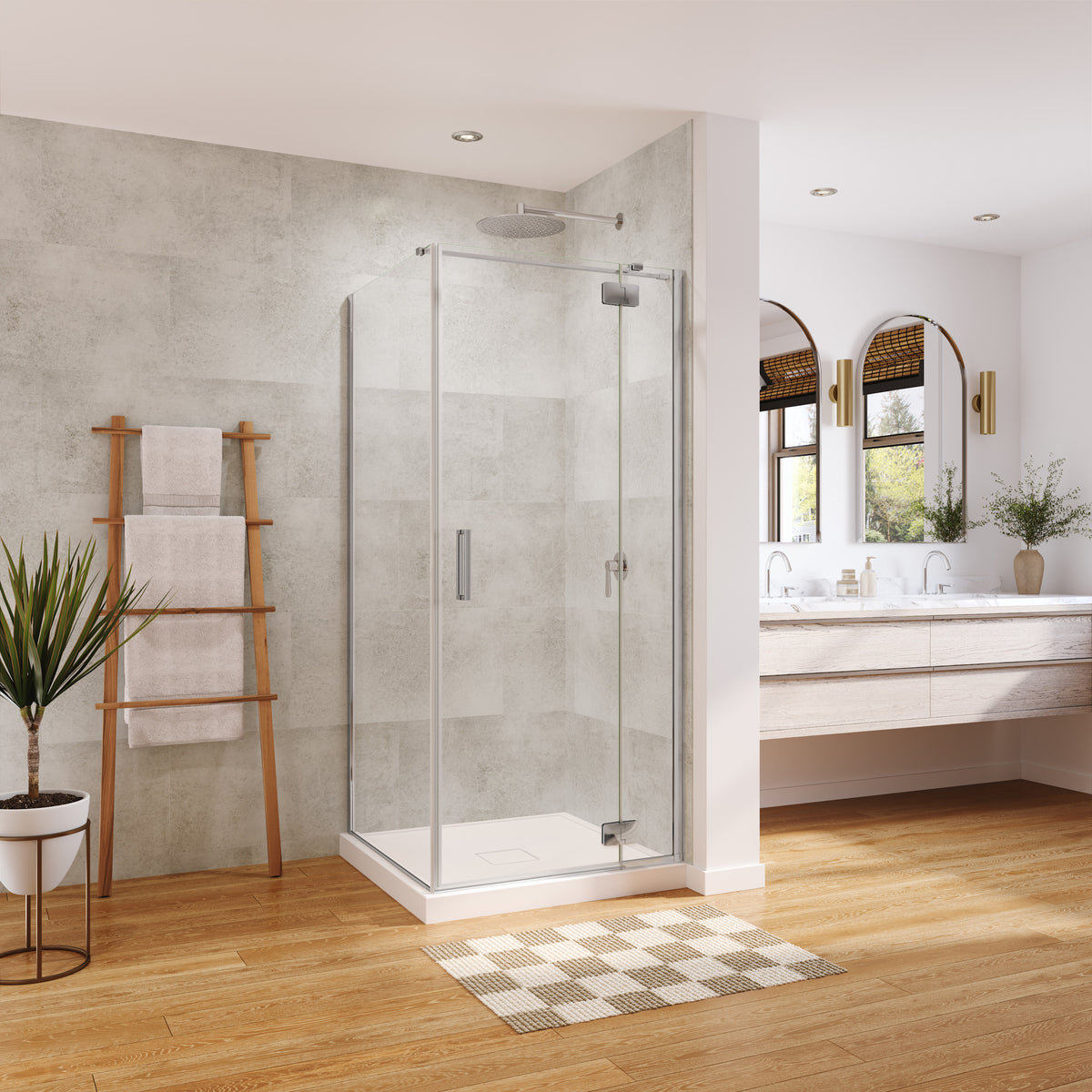 Neptune Azelia 36 x 36 x 74 in 6mm Pivot Shower Door for Corner Installation with Clear glass in Chrome
