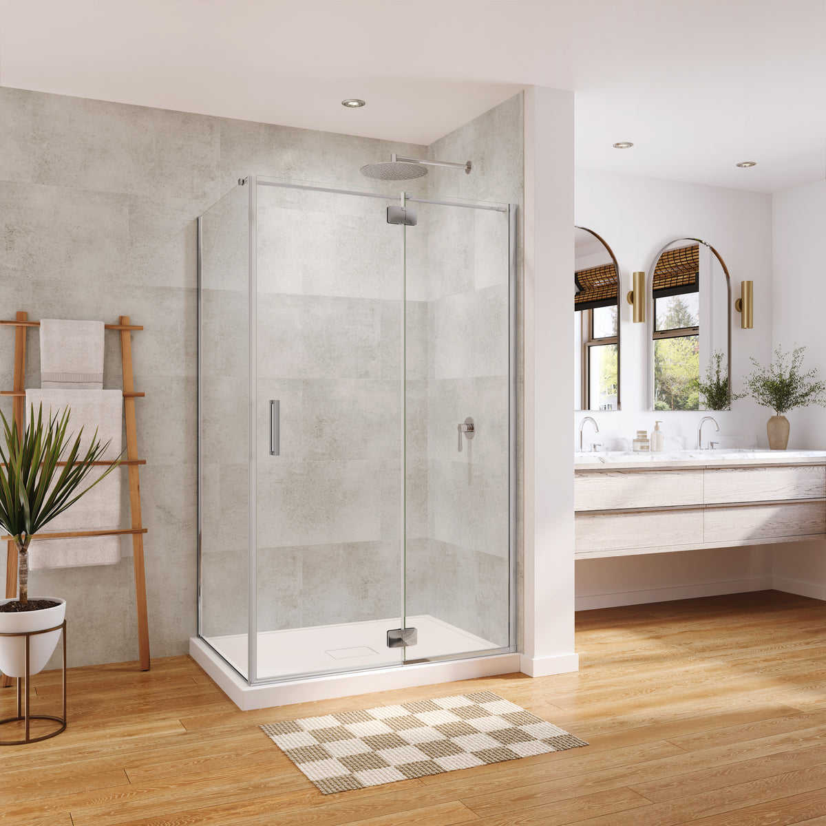 Neptune Azelia 42 x 34 x 74 in 6mm Pivot Shower Door for Corner Installation with Clear glass in Chrome