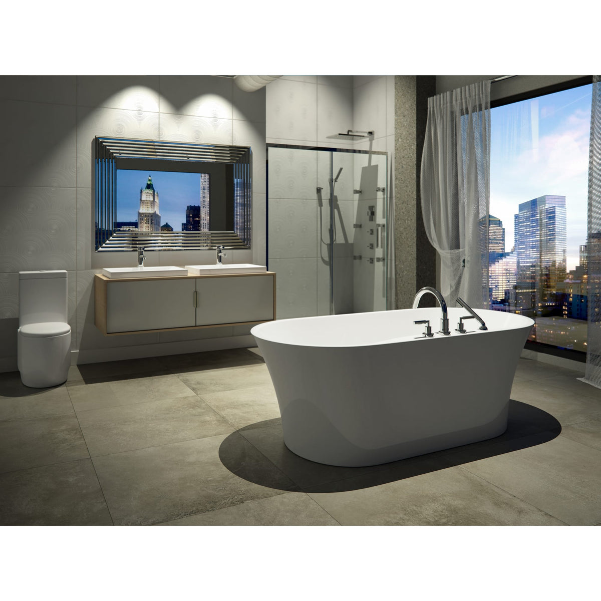 Neptune Baden 3260 AFR Acrylic Freestanding Center Drain Bathtub in White