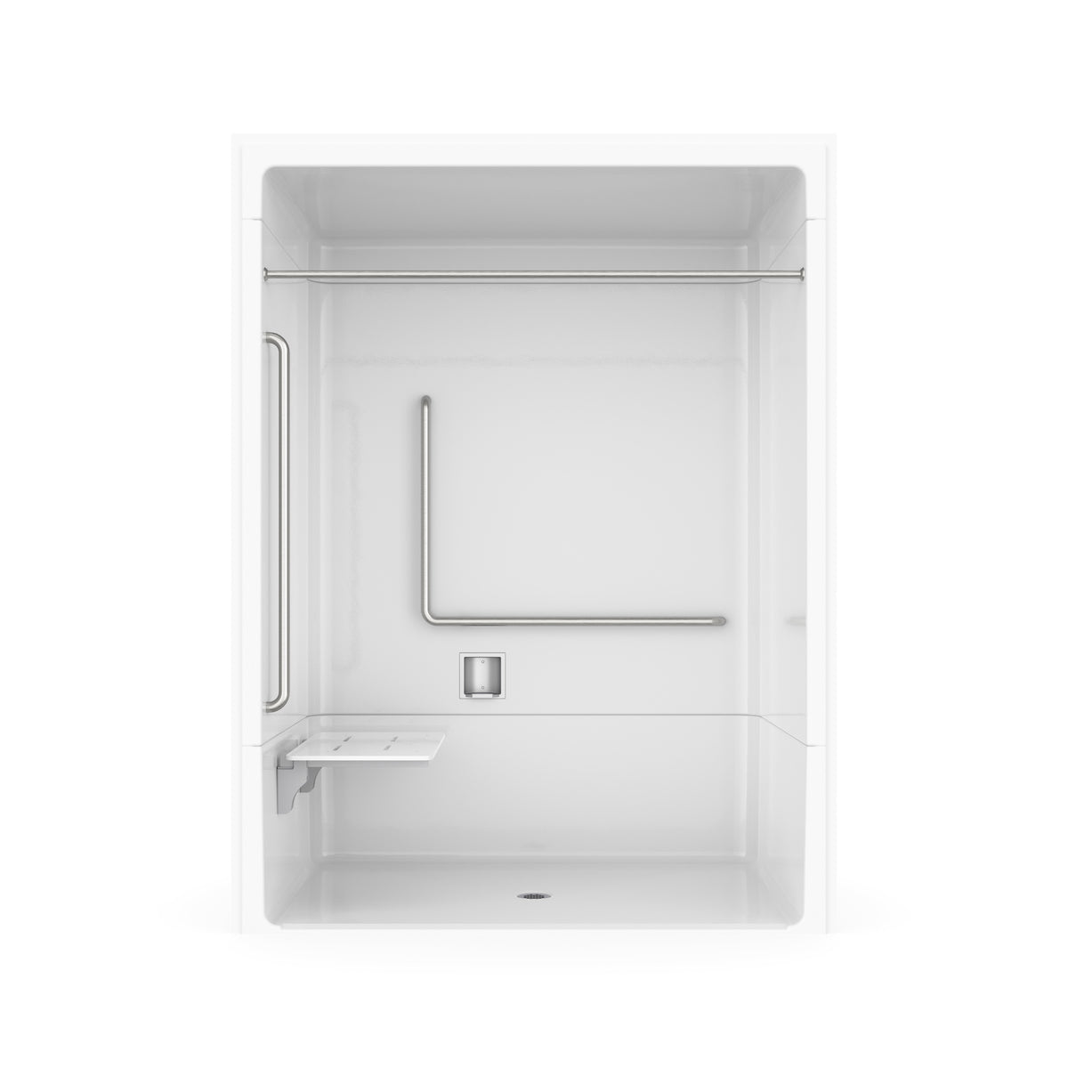 Neptune Banff BFS-6036A - NBC Alberta Compliant Acrylic Alcove Center Drain Beveled Threshold Three-Piece Shower in White with Right L-Shaped Naugahyde Seat - image 16