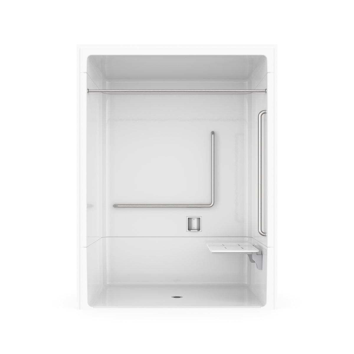 Neptune Banff BFS-6036A - NBC Alberta Compliant Acrylic Alcove Center Drain Beveled Threshold Three-Piece Shower in White with Right L-Shaped Naugahyde Seat - image 19