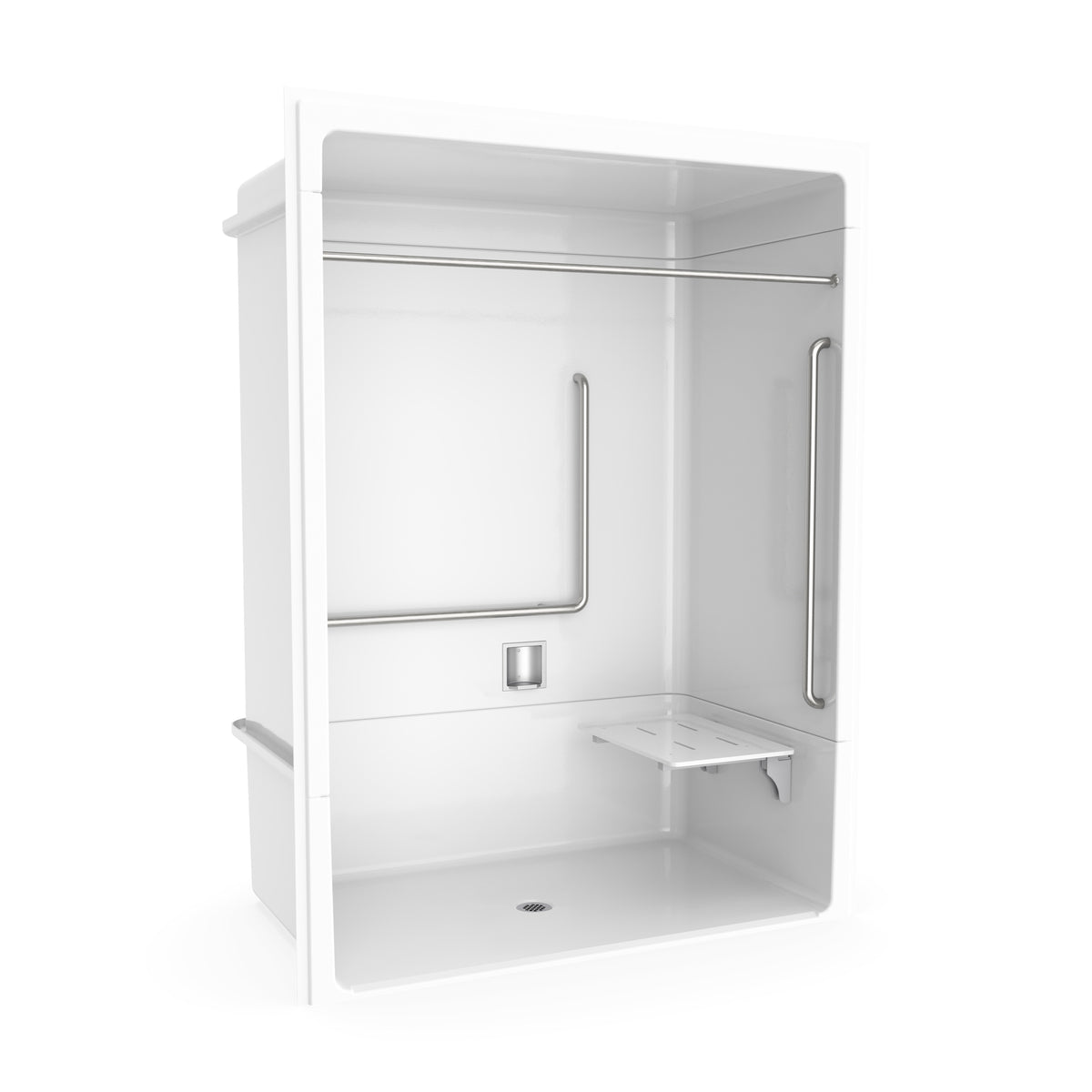 Neptune Banff BFS-6036A - NBC Alberta Compliant Acrylic Alcove Center Drain Beveled Threshold Three-Piece Shower in White with Right L-Shaped Naugahyde Seat - image 20
