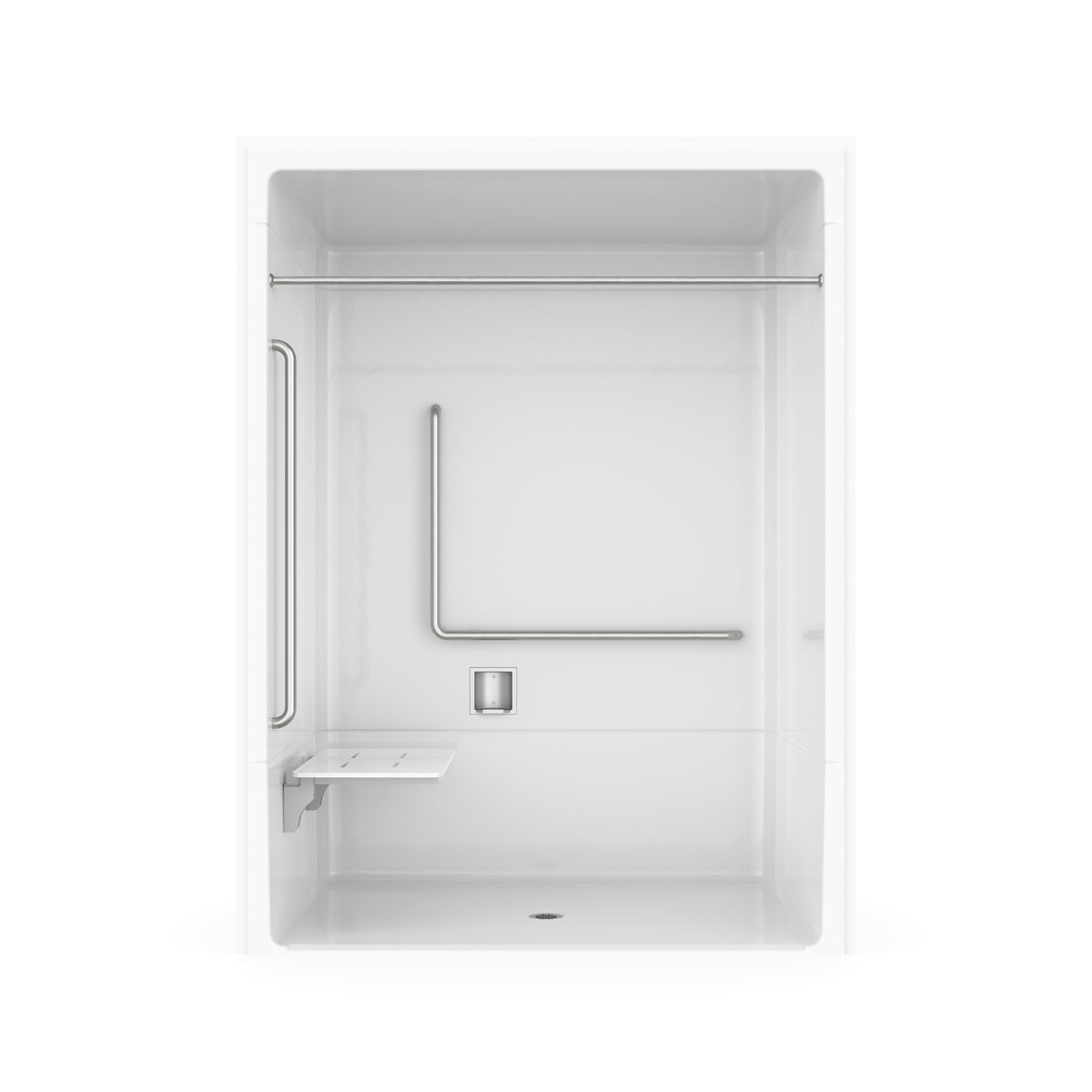 Neptune Banff BFS-6036A - NBC Compliant Acrylic Alcove Center Drain Vertical Threshold One-Piece Shower in White with Right L-Shaped Phenolic Seat - image 16