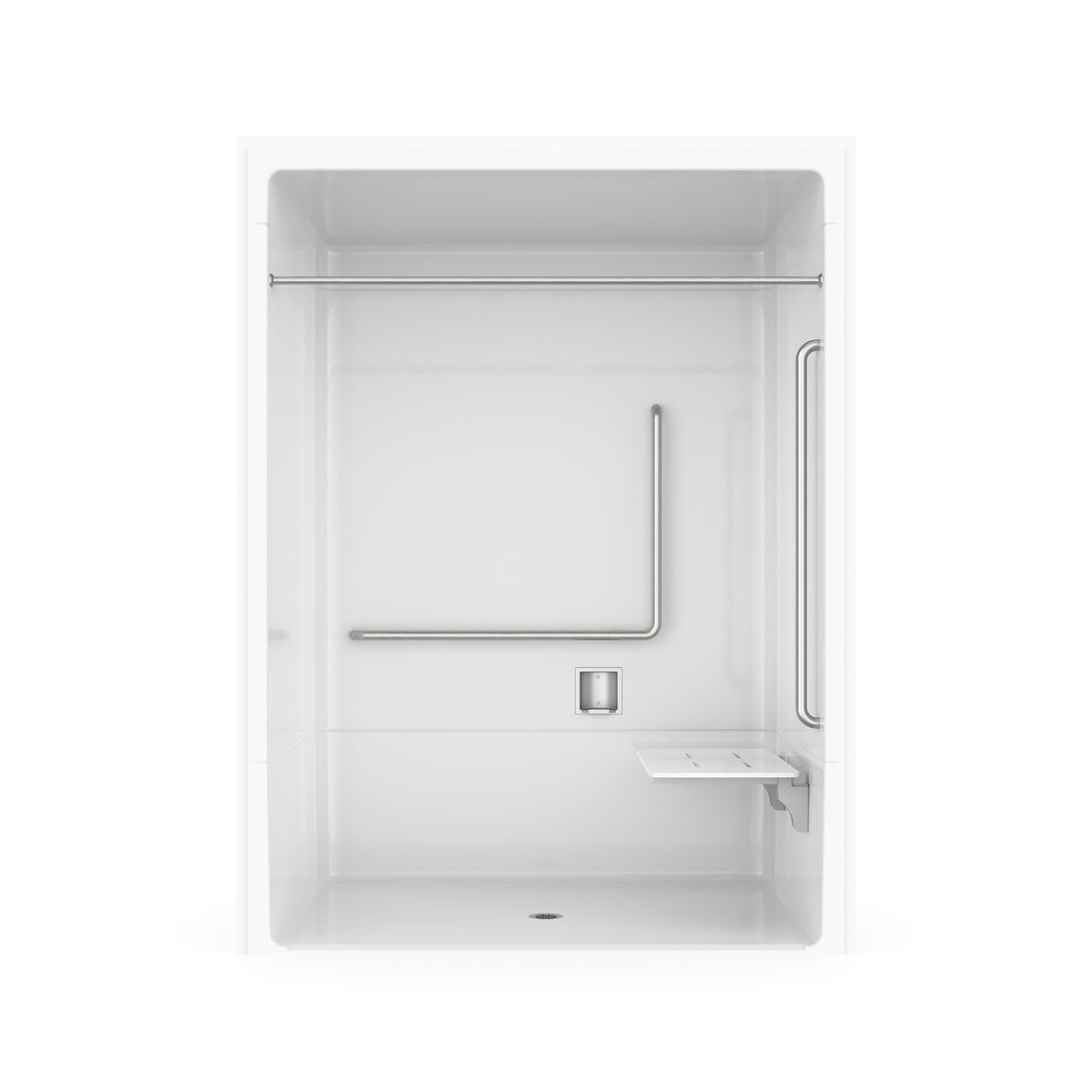Neptune Banff BFS-6036A - NBC Compliant Acrylic Alcove Center Drain Vertical Threshold One-Piece Shower in White with Right L-Shaped Phenolic Seat - image 19