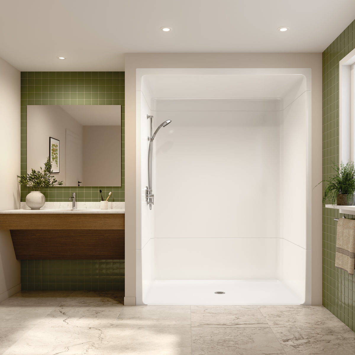 Neptune Banff BFS-6036A - NBC Compliant Acrylic Alcove Center Drain Vertical Threshold One-Piece Shower in White with Right L-Shaped Phenolic Seat - image 21