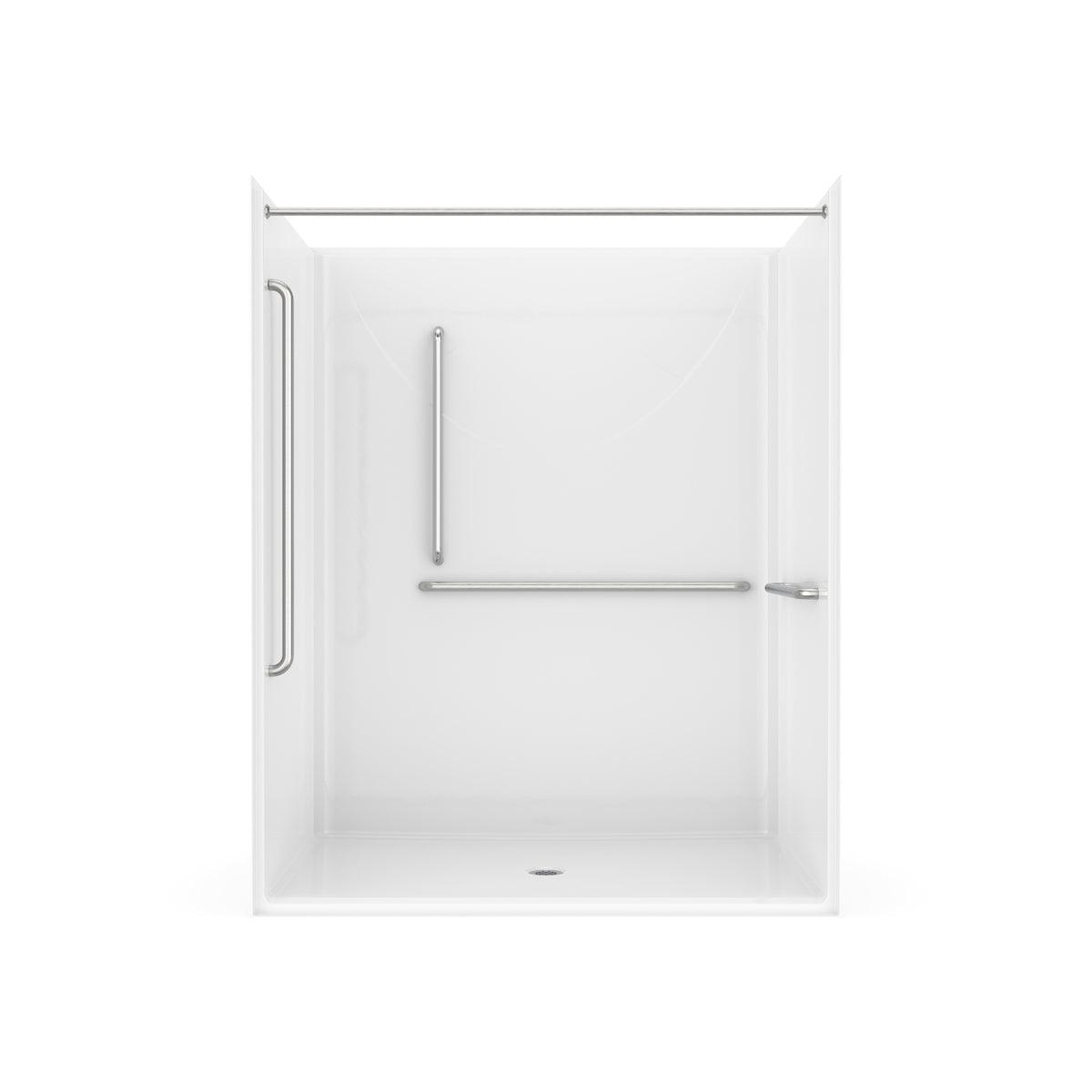 Neptune Banff BFS-6036F - NBC-Alberta Compliant AcrylX Alcove Center Drain Shower in White with Left Rectangular Naugahyde Seat