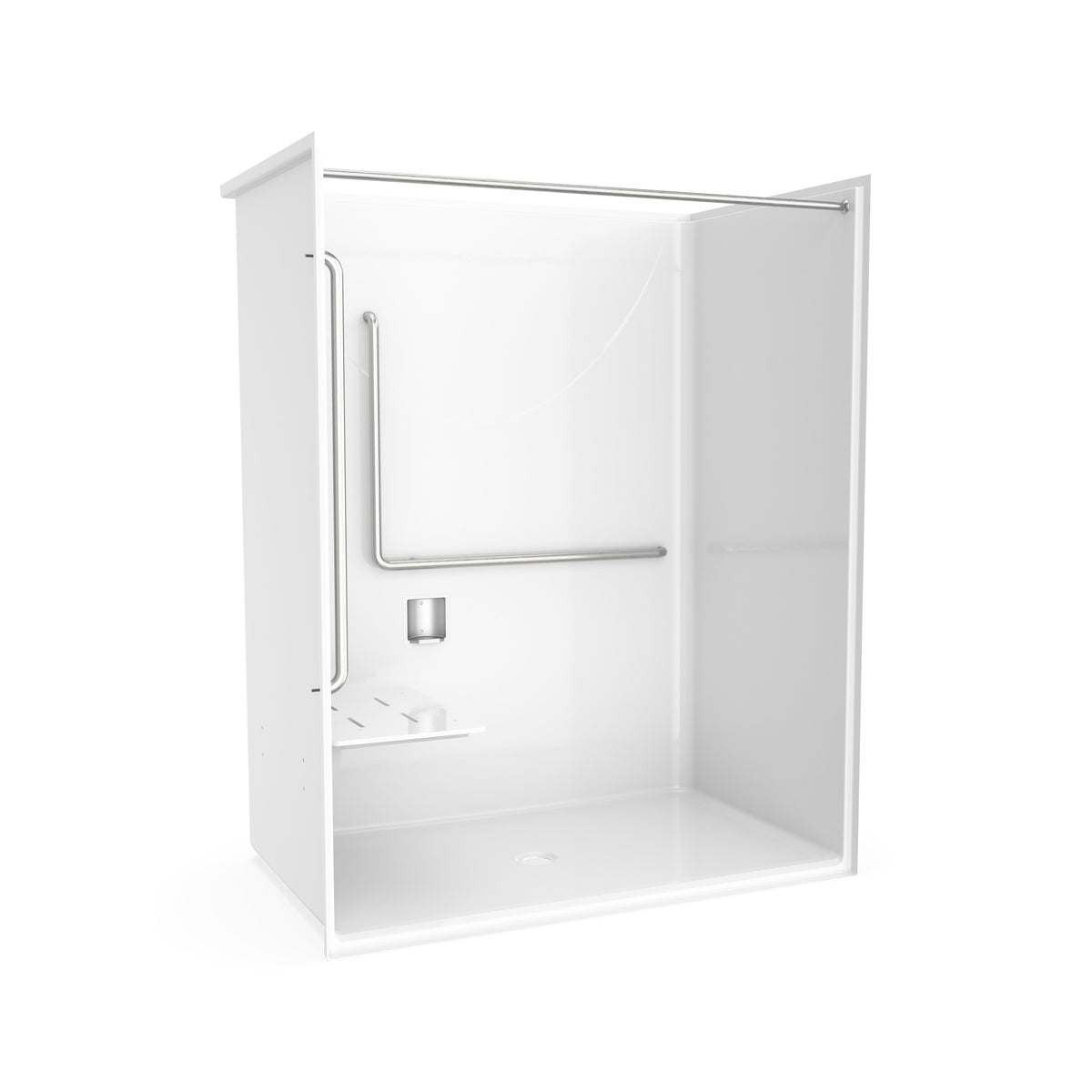 Neptune Banff BFS-6036F - NBC-Alberta Compliant AcrylX Alcove Center Drain Shower in White with Left Rectangular Naugahyde Seat - image 19