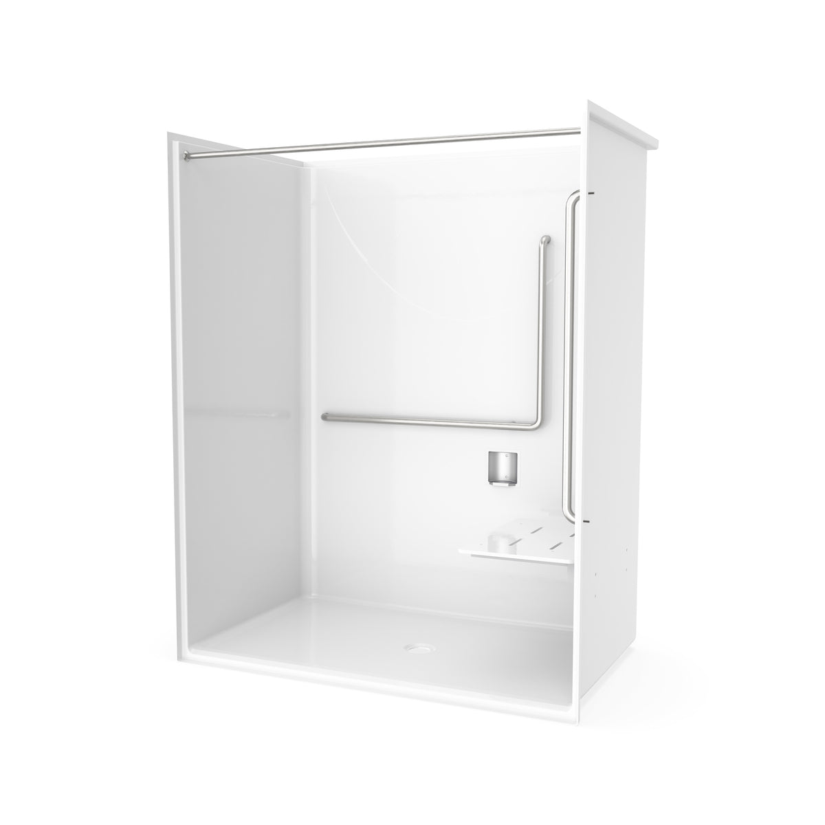 Neptune Banff BFS-6036F - NBC-Alberta Compliant AcrylX Alcove Center Drain Shower in White with Left Rectangular Naugahyde Seat - image 22