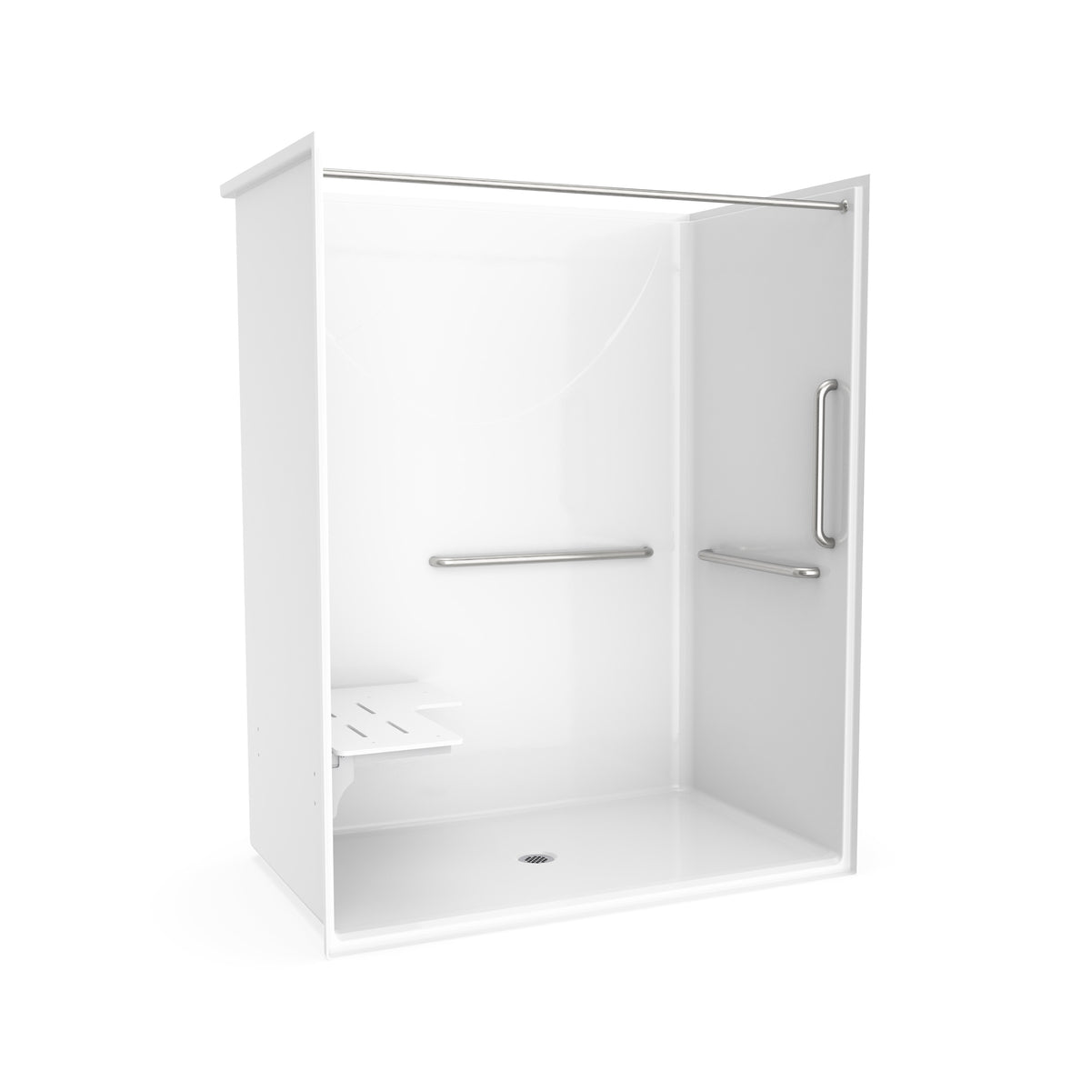 Neptune Banff BFS-6036F - NBC-Alberta Compliant AcrylX Alcove Center Drain Shower in White with Left Rectangular Naugahyde Seat - image 25