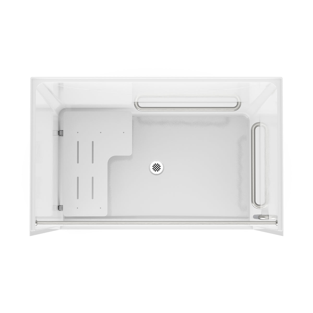 Neptune Banff BFS-6036F - NBC-Alberta Compliant AcrylX Alcove Center Drain Shower in White with Left Rectangular Naugahyde Seat - image 26