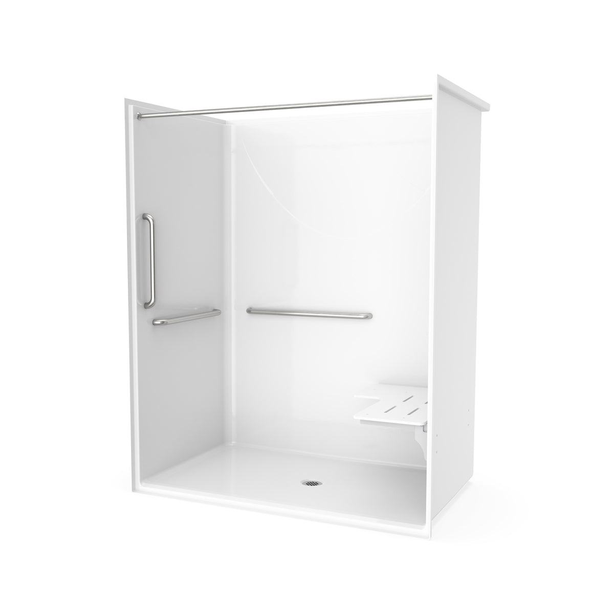 Neptune Banff BFS-6036F - NBC-Alberta Compliant AcrylX Alcove Center Drain Shower in White with Left Rectangular Naugahyde Seat - image 28