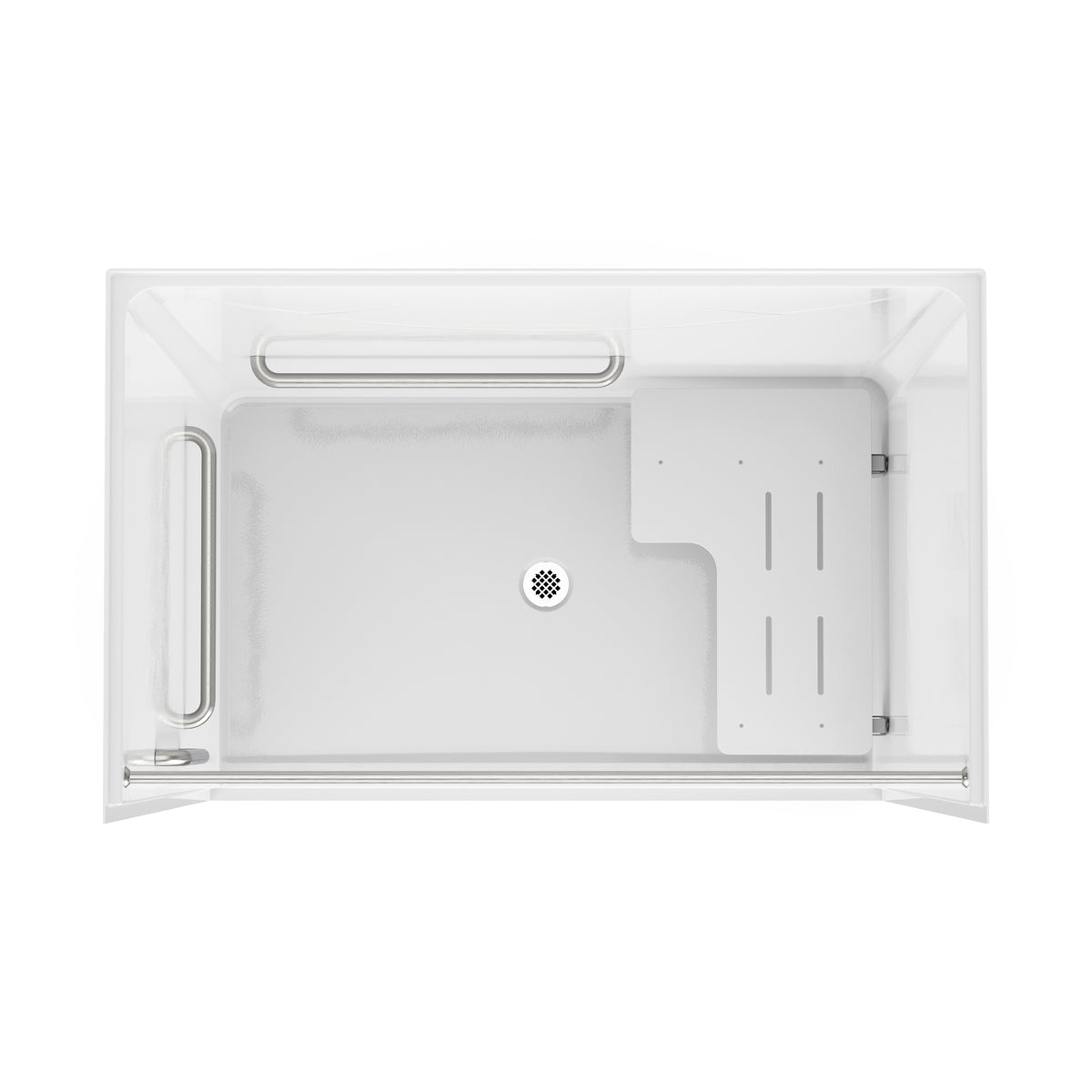 Neptune Banff BFS-6036F - NBC-Alberta Compliant AcrylX Alcove Center Drain Shower in White with Left Rectangular Naugahyde Seat - image 29