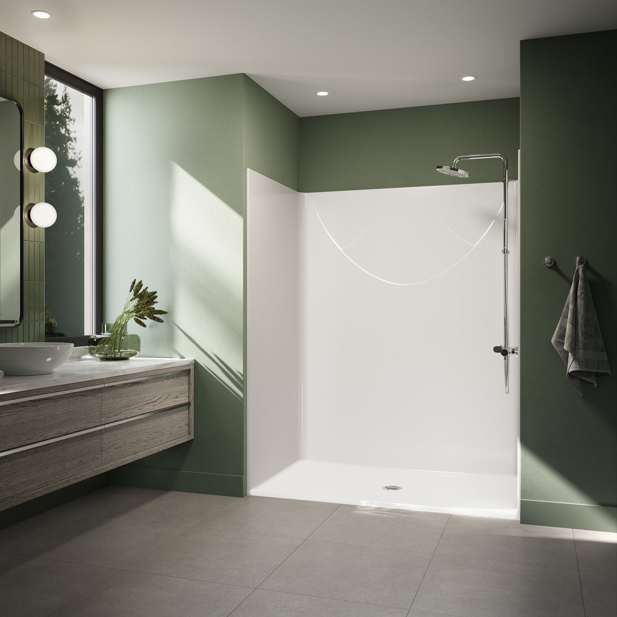 Neptune Banff BFS-6036F - NBC-Alberta Compliant AcrylX Alcove Center Drain Shower in White with Left Rectangular Naugahyde Seat - image 7