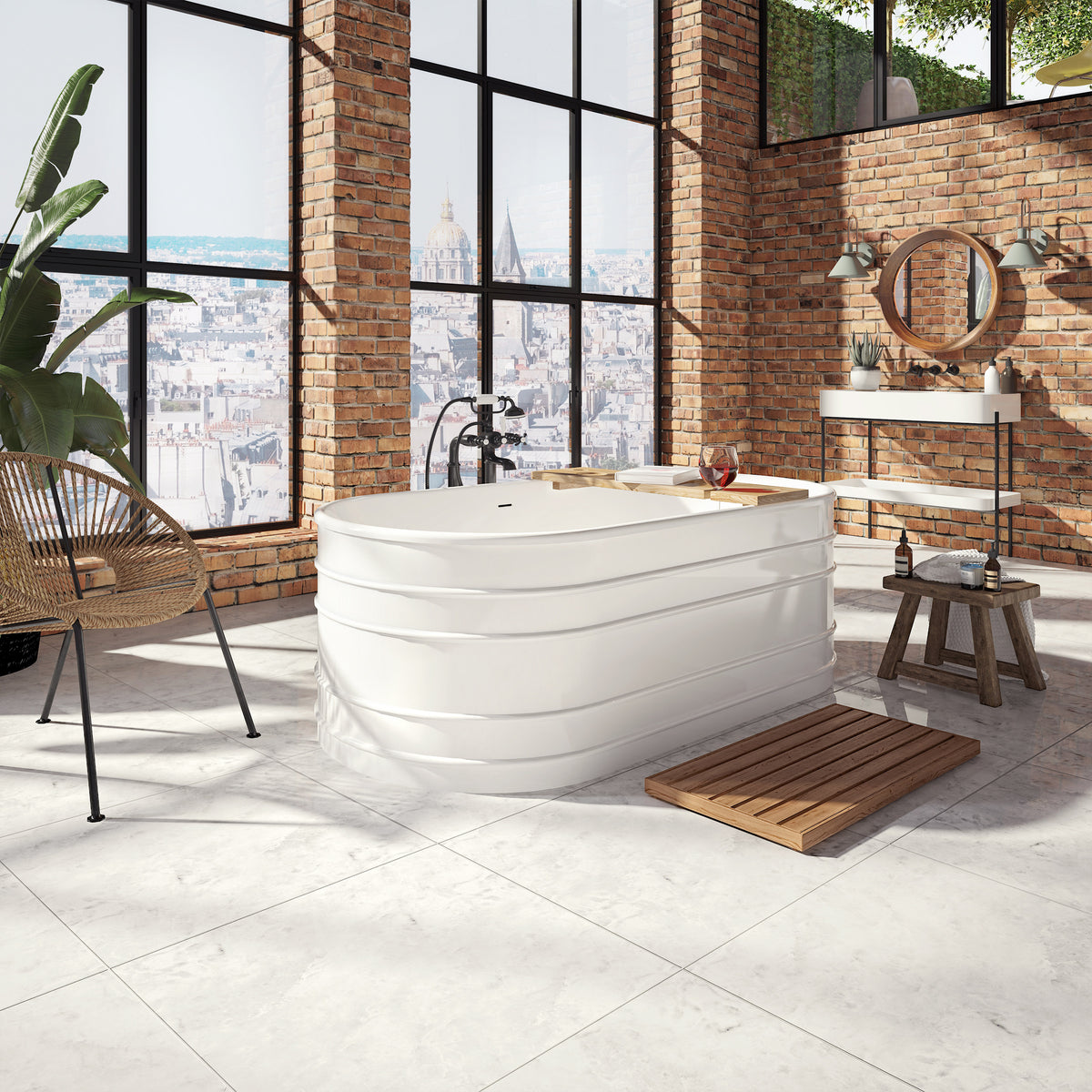 Neptune Batumi 6731 AFR Acrylic Freestanding Double Ended Center Drain Bathtub in White