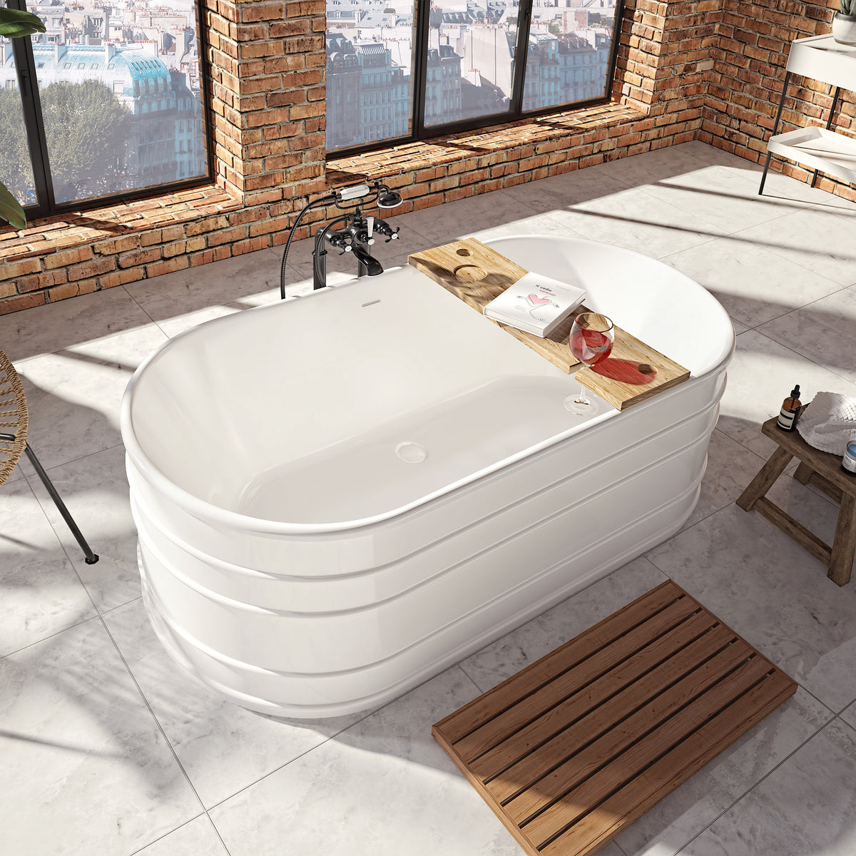 Neptune Batumi 6731 AFR Acrylic Freestanding Double Ended Center Drain Bathtub in White - image 2