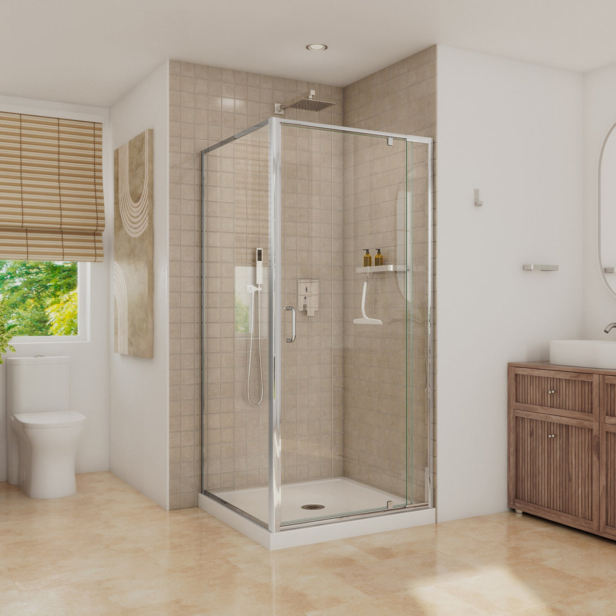 Neptune Belaya 36 x 36 x 72 in 6mm Pivot Shower Door for Corner Installation with Clear Glass in Chrome