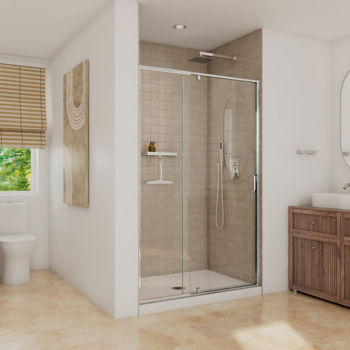 Neptune Belaya 44-48 x 72 in 6mm Pivot Shower Door for Alcove Installation with Clear Glass in Chrome