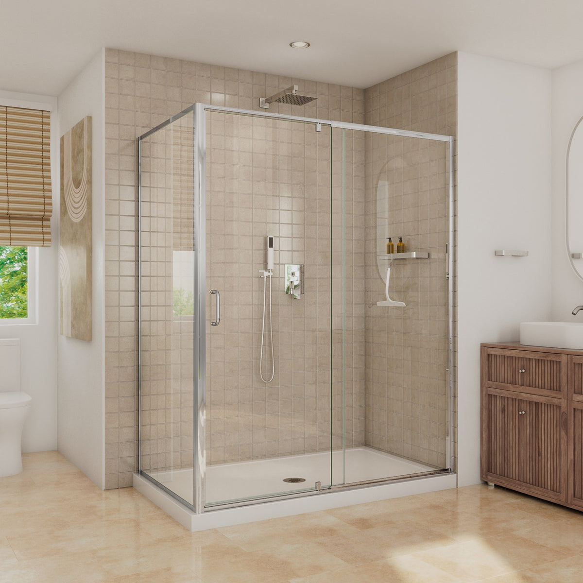 Neptune Belaya 60 x 36 x 72 in 6mm Pivot Shower Door for Corner Installation with Clear Glass in Chrome