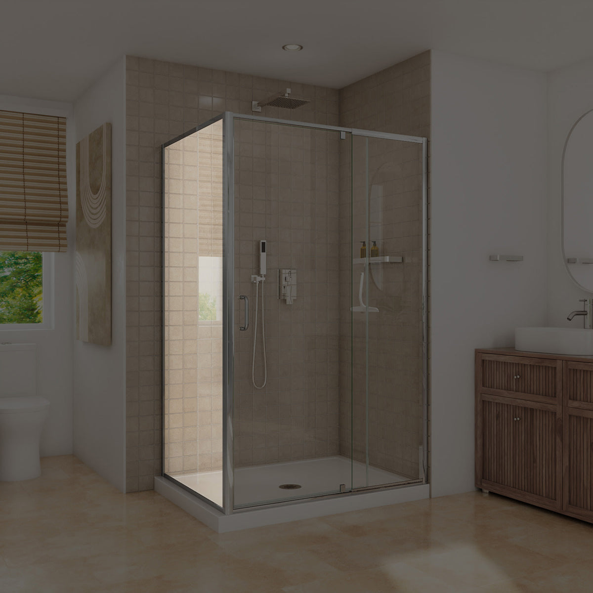 Neptune Belaya Return Panel for 36 in Base with Clear glass in Chrome