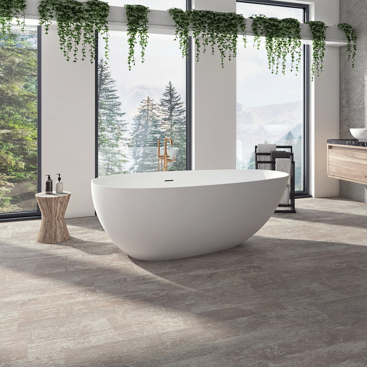 Neptune Braga 6329 AFR Solid Surface Freestanding Center Drain Bathtub in Matte White