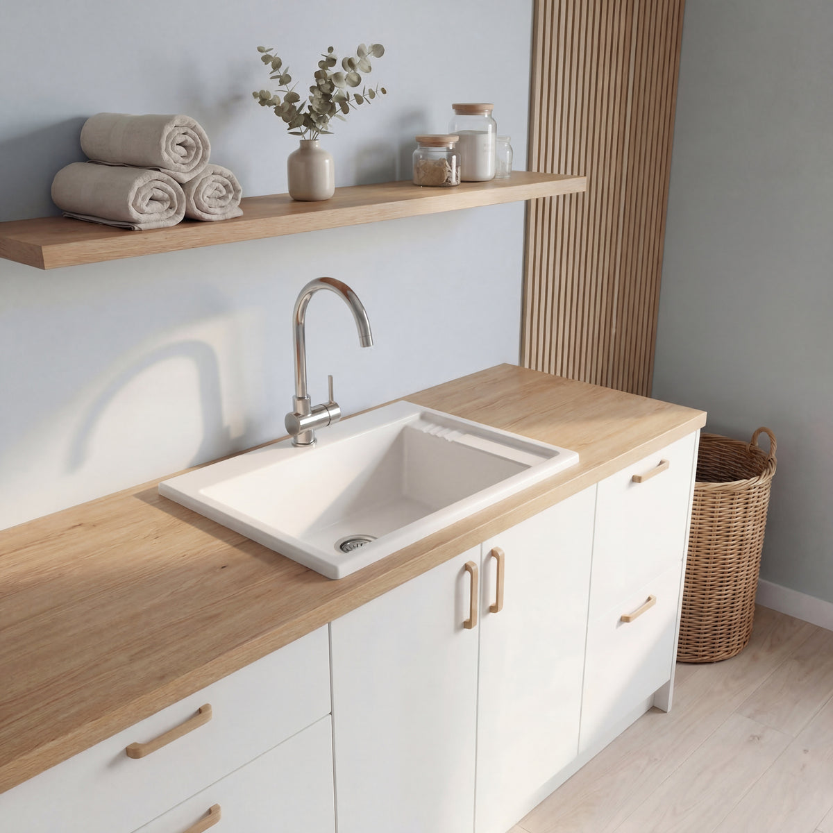 Neptune Eco 2420 Acrylic Drop-In Single Bowl Laundry Sink in White