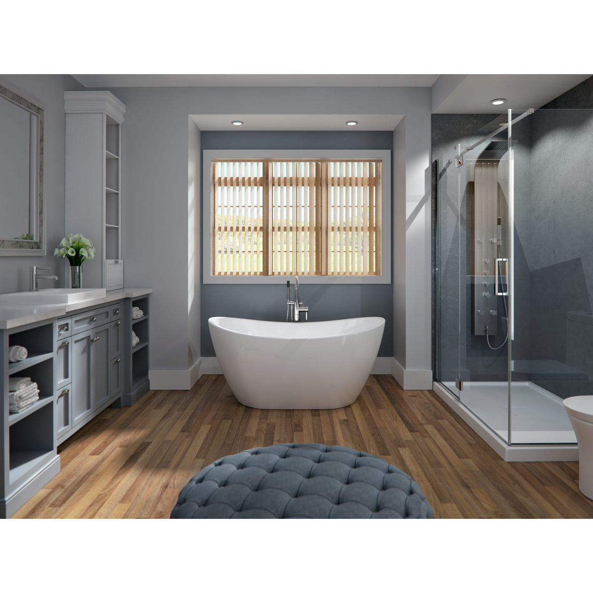 Neptune Florence F1 3266 AFR Acrylic Freestanding Center Drain Bathtub in White