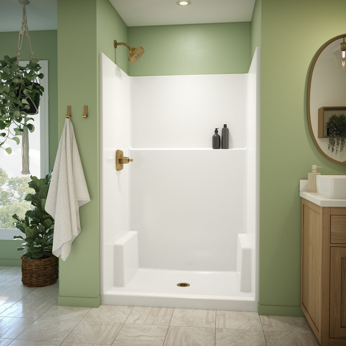 Neptune Galatea SH4836 Acrylx Alcove Center Drain One-Piece Shower in White - image 3
