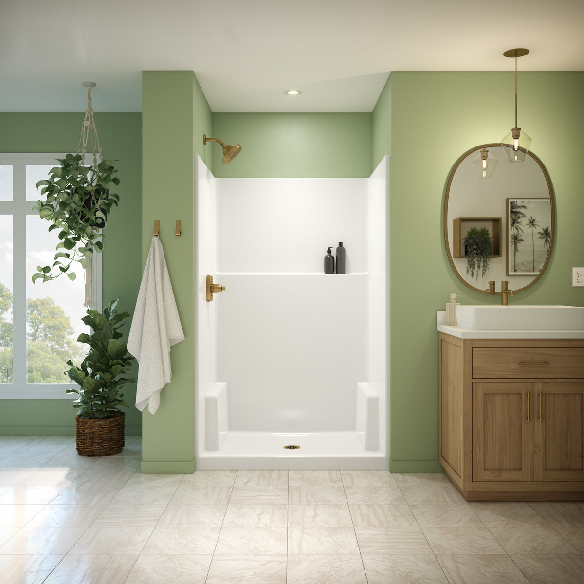 Neptune Galatea SH4836X AFR Acrylx Alcove Center Drain One-Piece Shower in White