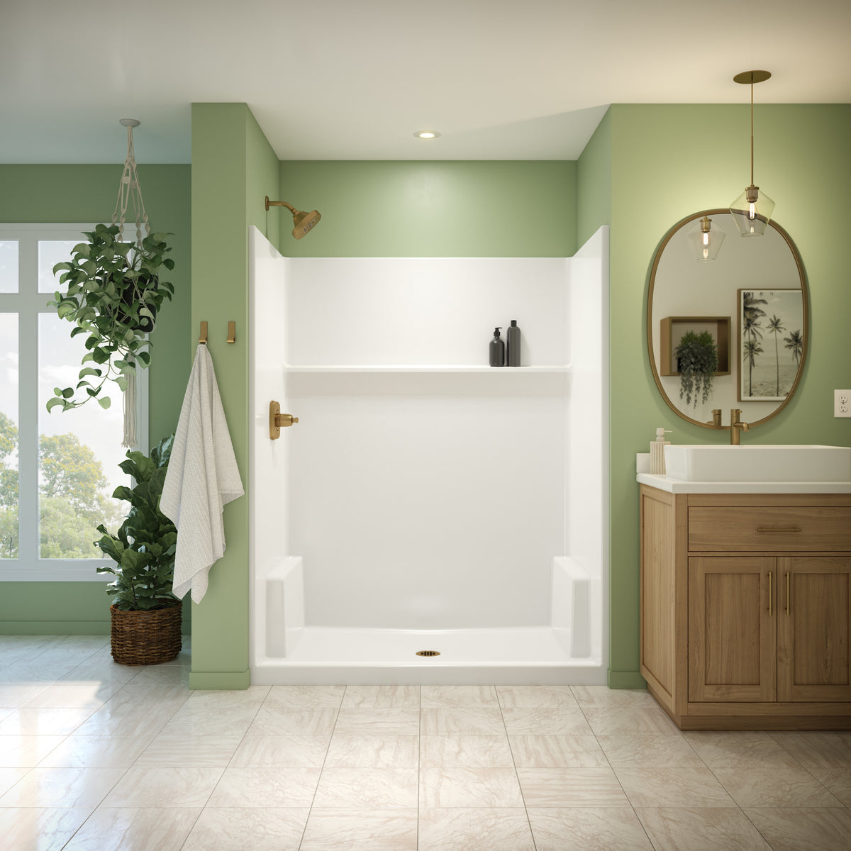 Neptune Galatea SH6034 Acrylx Alcove Center Drain One-Piece Shower in White