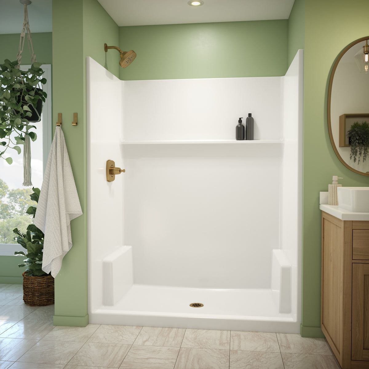 Neptune Galatea SH6034 Acrylx Alcove Center Drain One-Piece Shower in White - image 3