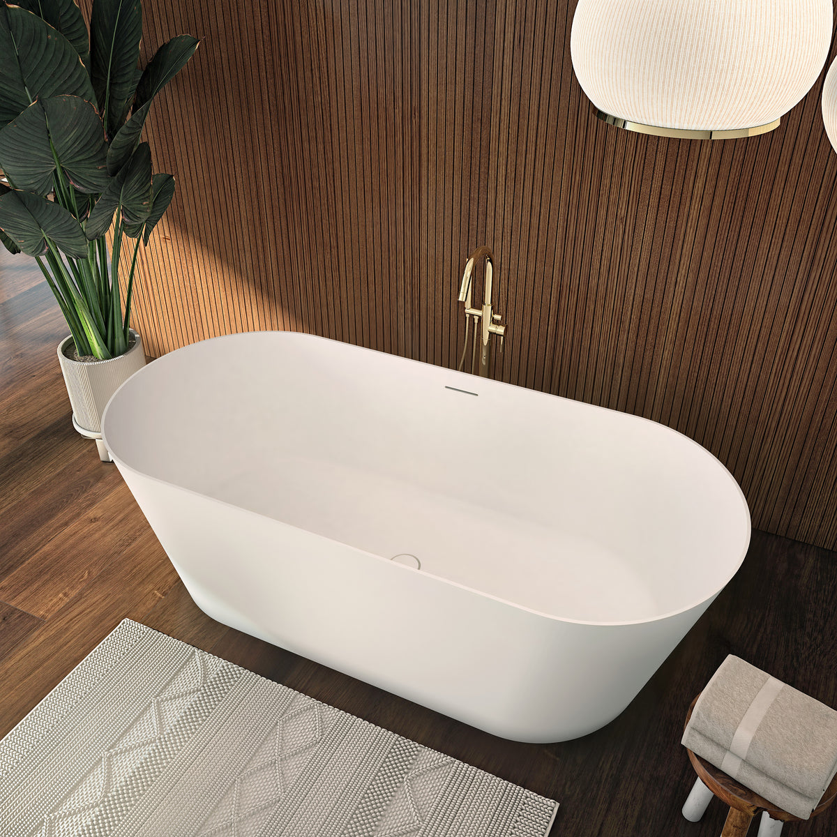Neptune Girona 6628 AFR Solid Surface Freestanding Double Ended Center Drain Bathtub in Matte White - image 3