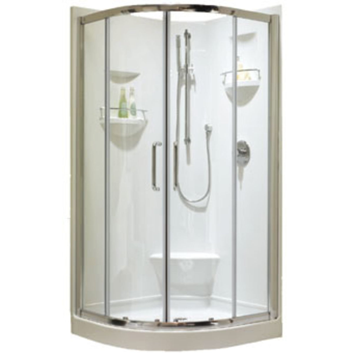 Neptune Izia 3636 Neo-Round Acrylic Corner Two-Piece Shower with Center Drain in White