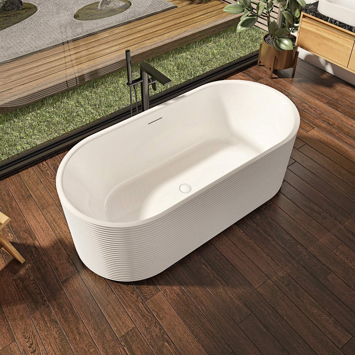 Neptune Kavala 6732 AFR Acrylic Freestanding Center Drain Bathtub in White - image 3