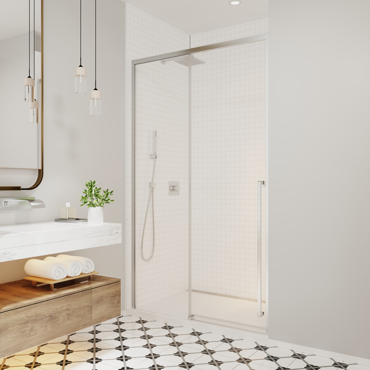 Neptune Kaveri 45 - 47 1/2 x 79 3/4in 8mm Sliding Shower Door for Alcove Installation