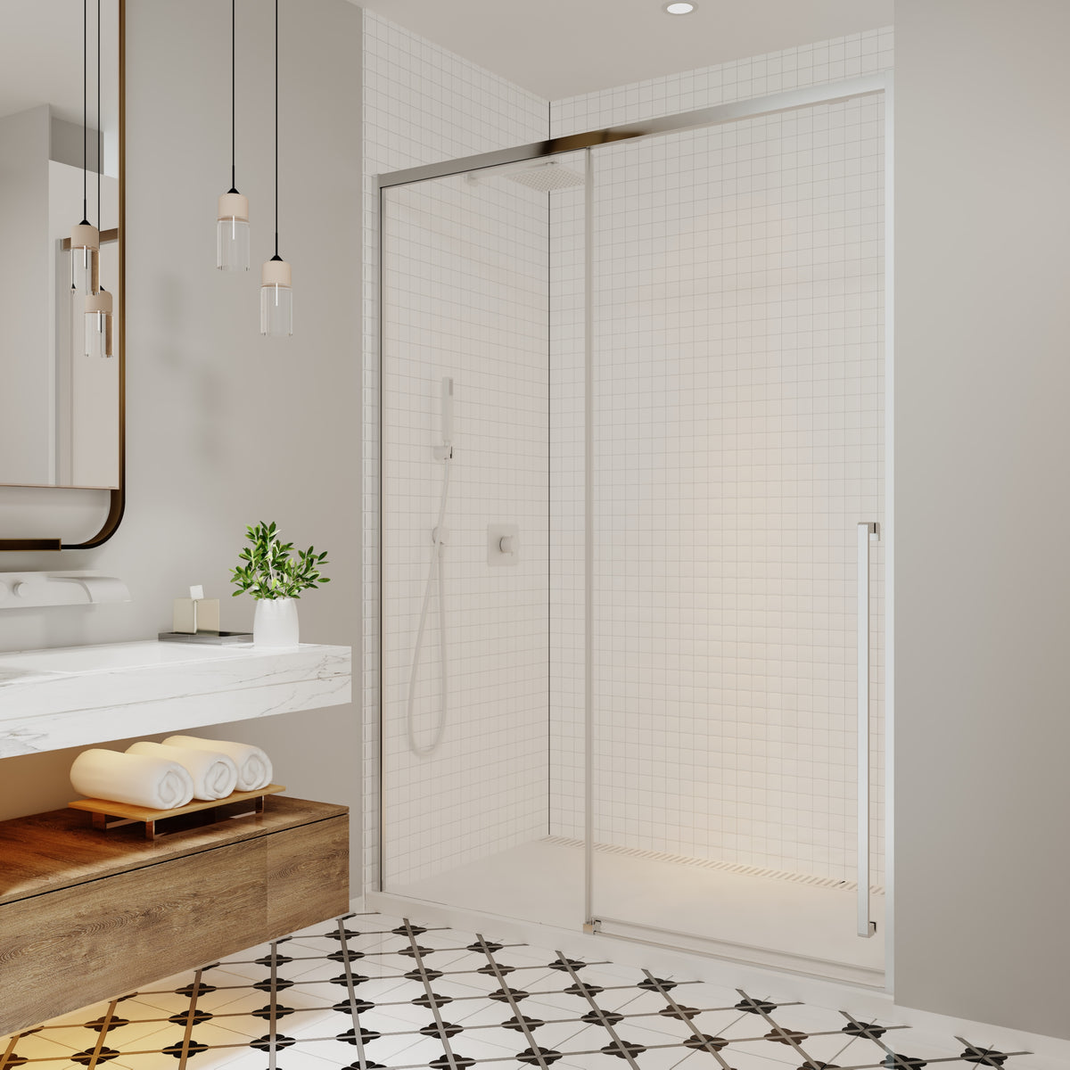 Neptune Kaveri 57 - 59 1/2 x 79 3/4 in 8mm Sliding Shower Door for Alcove Installation