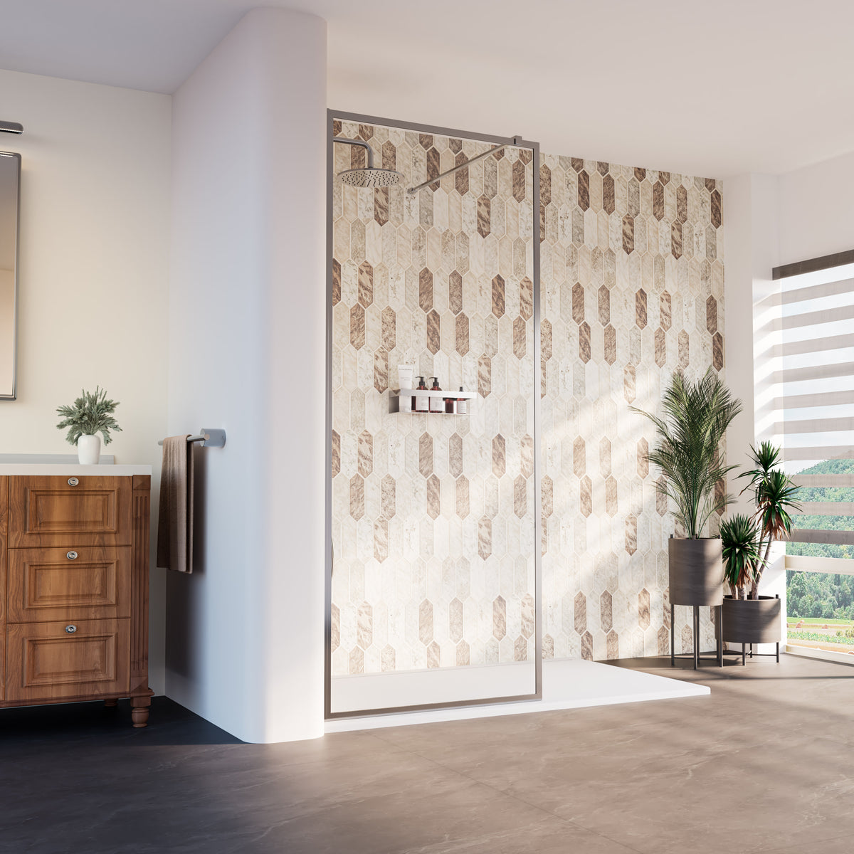 Neptune Louvart 34 x 79 3/4 in 8mm Framed Shower Screen