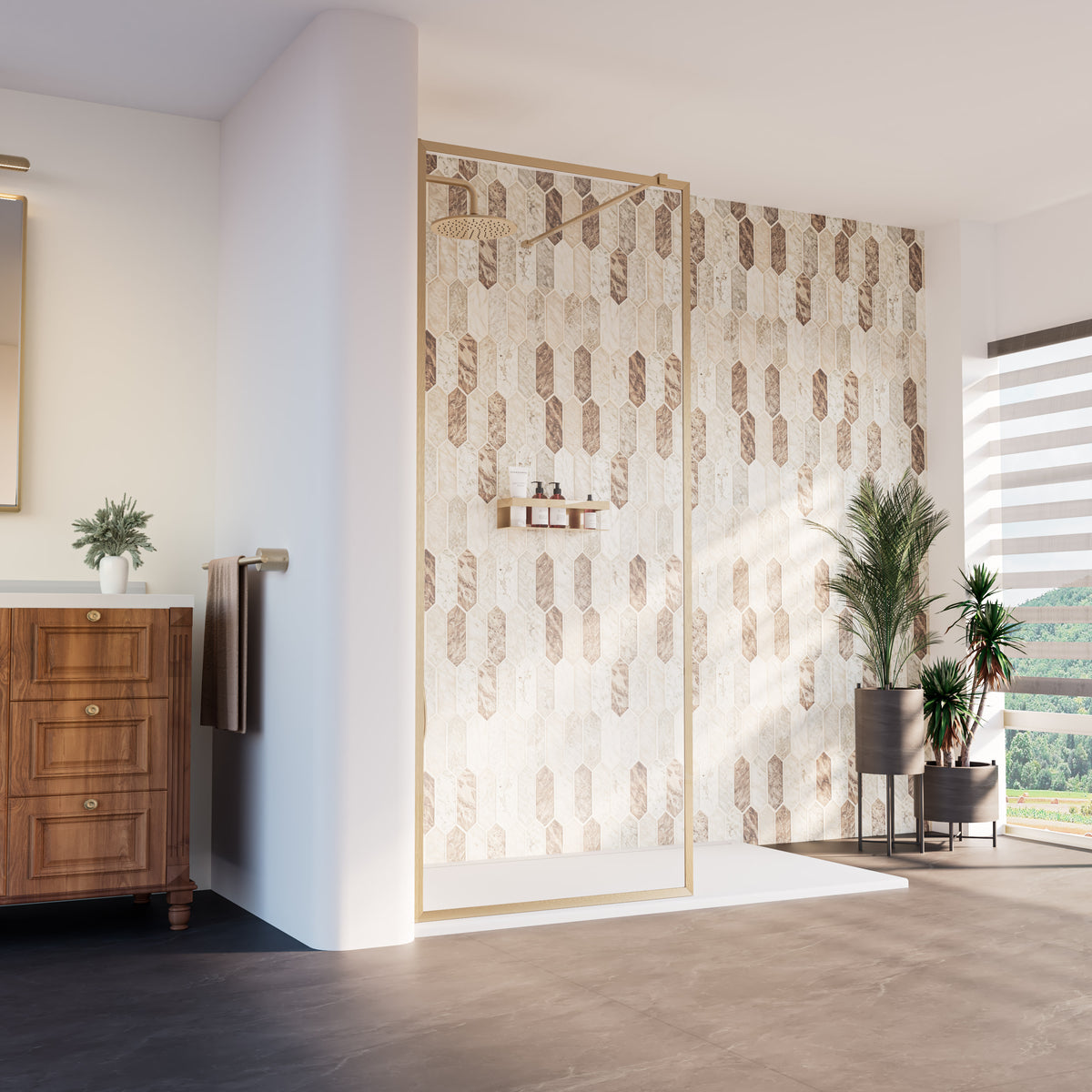 Neptune Louvart 34 x 79 3/4 in 8mm Framed Shower Screen - image 13