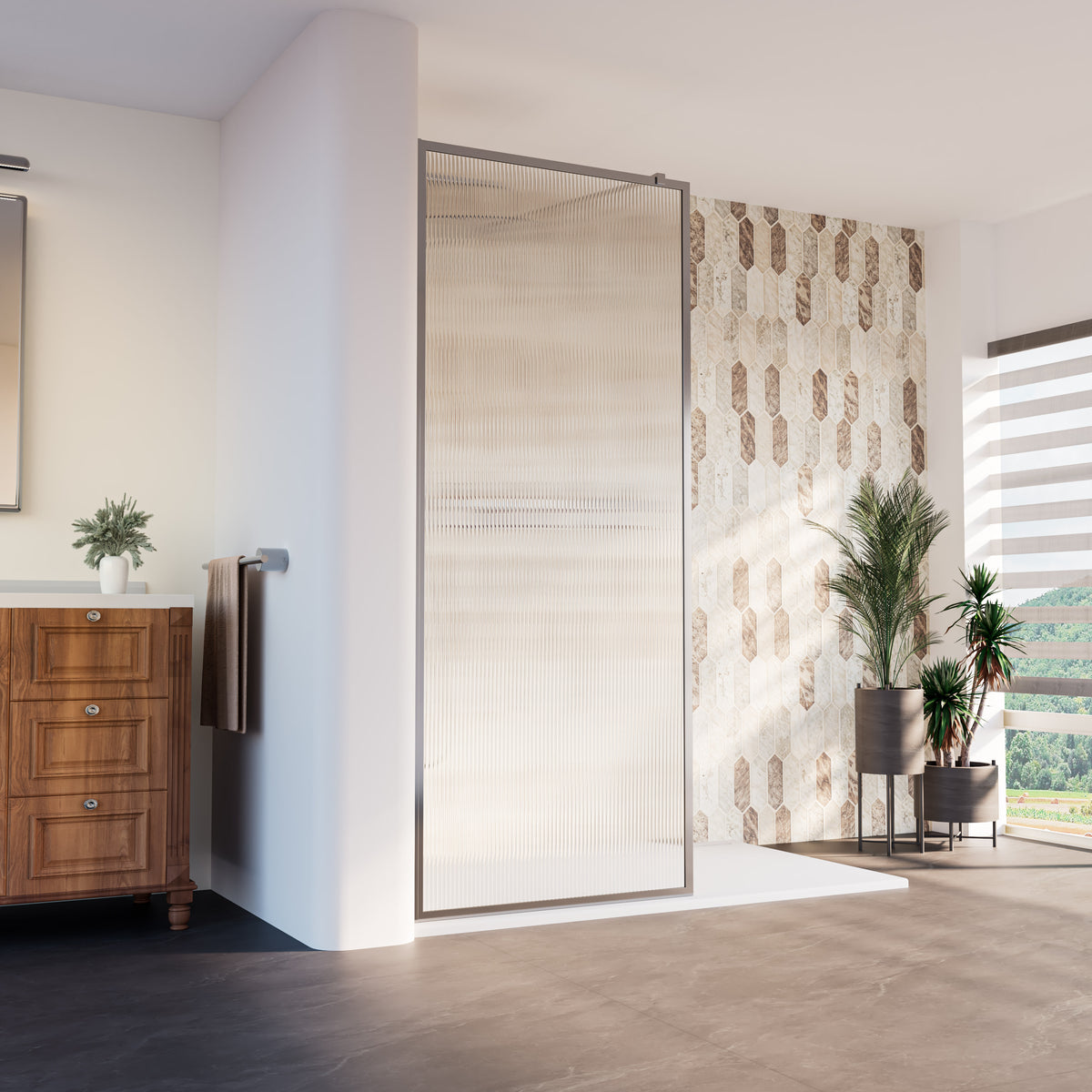 Neptune Louvart 34 x 79 3/4 in 8mm Framed Shower Screen - image 17