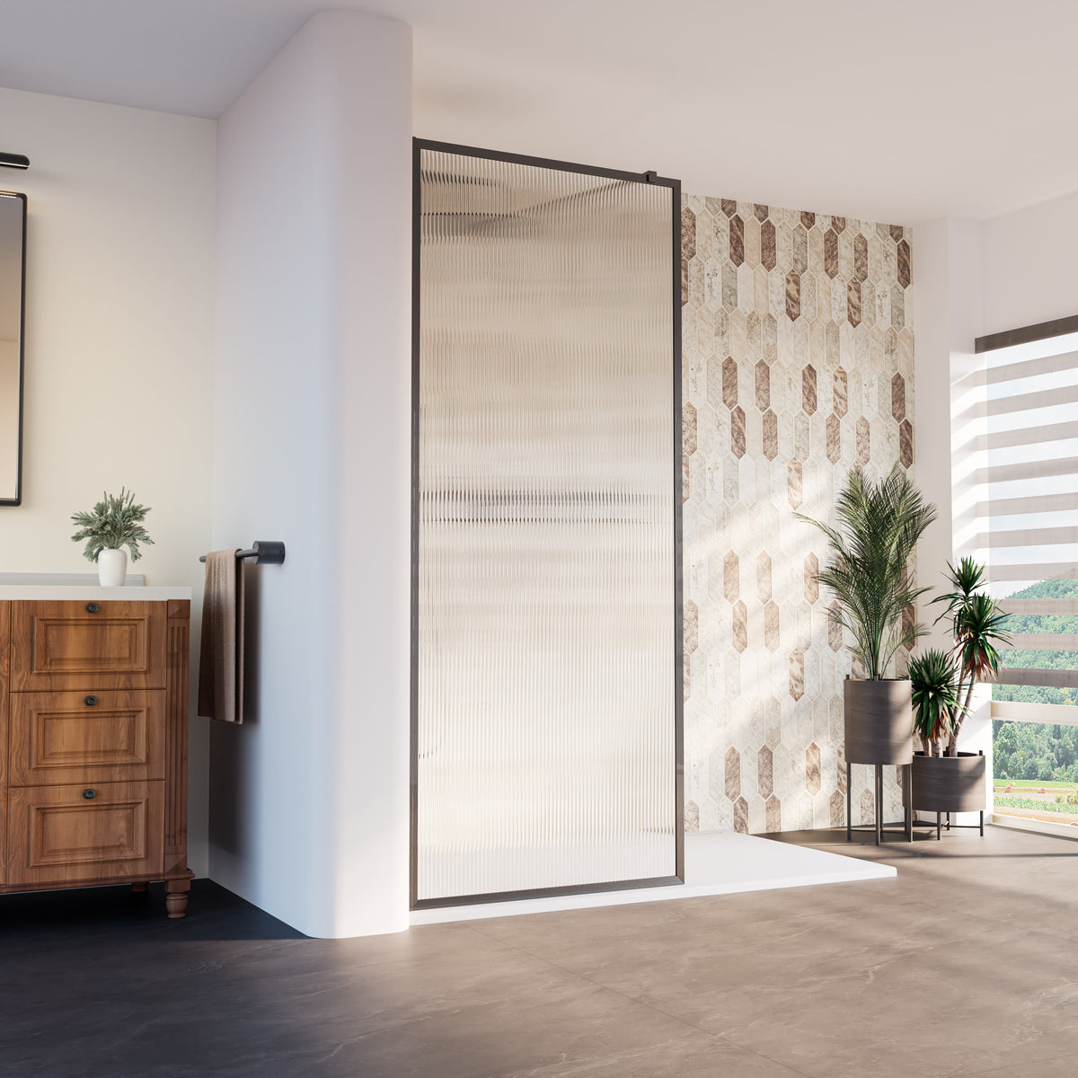 Neptune Louvart 34 x 79 3/4 in 8mm Framed Shower Screen - image 21