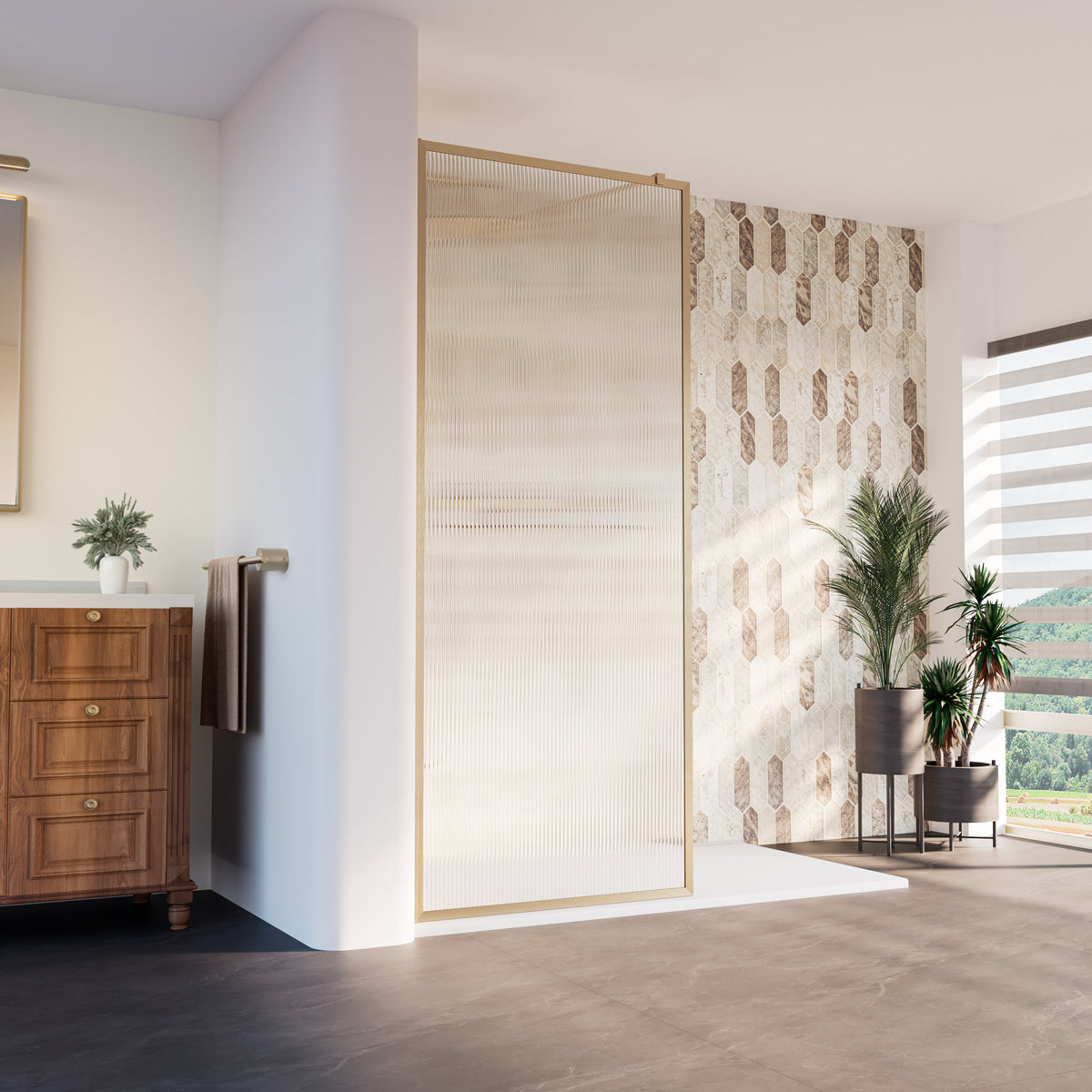 Neptune Louvart 34 x 79 3/4 in 8mm Framed Shower Screen - image 29